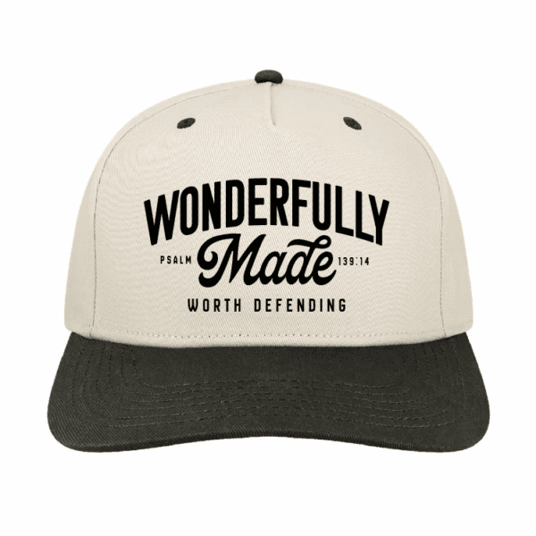 Defend Life Wonderfully Made Cream and Black Hat